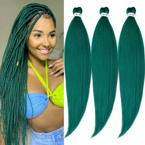 PRICES MAY VARY. ❤️ Material: Dark Teal braiding hair pre stretched kanekalon is made by high-quality low-temperature flame-retardant synthetic fibers yaki texture with feel soft as human hair, for professional prestretched braiding hair extensions. ❤️ Feature: Dark green braiding hair extensions is light, abundant, durable and comfortable, very fresh. synthetic long jumbo braiding hair itch-free, tangle-free, shedding-free. ❤️ Packags: Long colorful braiding hair 26 inch 3 packs 300 grams. norm