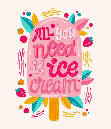 I’ve Cream Illustration, Retro Ice Cream Illustration, Ice Cream Murals, Cute Ice Cream Illustration, Ice Cream Poster Design Creative, Ice Cream Lettering, Ice Cream Art Illustrations, Ice Cream Logo Design Creative, Ice Cream Illustration Design