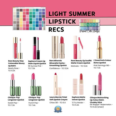 Renee Pawloski | Color Analyst | Light Summer ladies - it is your turn for some lipstick recs...I have swatched these to the TCI Light Summer palette. The right lipstick… | Instagram Light Summer Red Lipstick, Light Summer Lipstick Colors, Light Summer Lipstick, Summer Undertone, Light Summer Palette, Light Summer Makeup, Moonlit Summer, Summer Lipstick Colors, Light Summer Color Palette