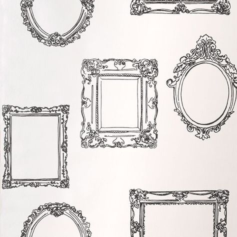 Frame design wallpaper | Dining room wallpaper - 10 of the best ... Frame Tattoo, Mirror Tattoos, Kunstjournal Inspiration, Framed Tattoo, Wall Tattoo, Framed Wallpaper, Gambar Figur, White Picture Frames, Vintage Picture Frames