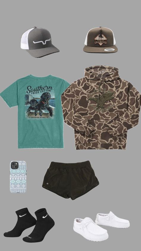 #western #country #countrygirl #outfit #heydude #southern #kimesranchhat Cozy Country Outfit, Western Clothing Brands, Country School Fits, Country Fits Summer, Back To School Outfits Country, Country School Outfits, Country Church Outfit, Camo Shorts Outfit Women, Summer Country Outfits