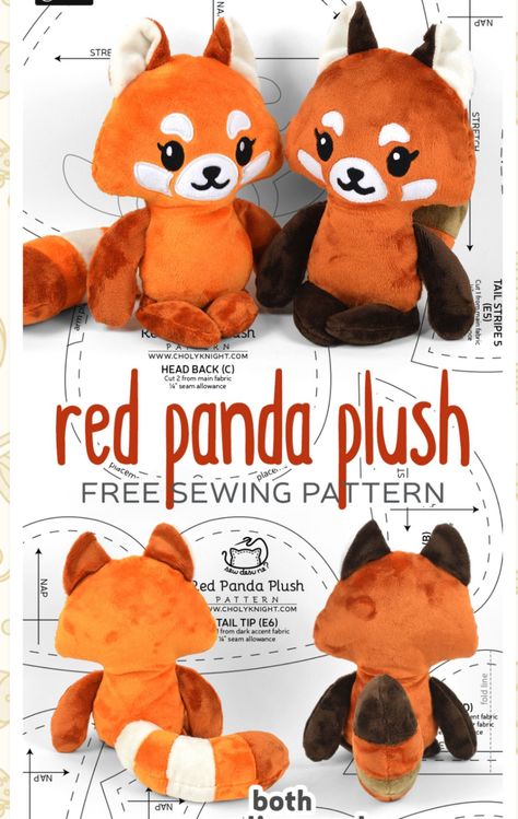 Diy Plushies Patterns Free, Sewing Patterns Plushies, Free Plush Sewing Patterns, Red Panda Plush, Choly Knight, Bat Plush, Panda Plush, Sewing Templates, Owl Plush