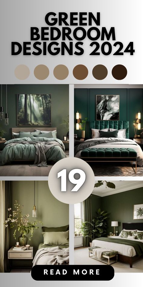 Transform Your Space: Green Bedroom Designs 2024 | Sage, Mint, Luxury - Dive into Timeless Elegance and Personalized Comfort Light Green Feature Wall Bedroom, Gray Bedroom With Green Accents, Sage Green And Charcoal Bedroom, Moody Sage Green Bedroom, Green Walled Bedroom, Bedroom Ideas With Green Walls, Taupe And Green Bedroom, Dark Green Feature Wall Bedroom, All Green Bedroom