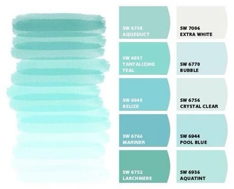 Seaglass Paint Colors Sherwin Williams, Seaglass Color Scheme, Seaglass Bedroom Ideas, Coastal Paint Colors, Turquoise Paint, Beach House Colors, Haint Blue, Beach House Exterior, Paint Color Inspiration