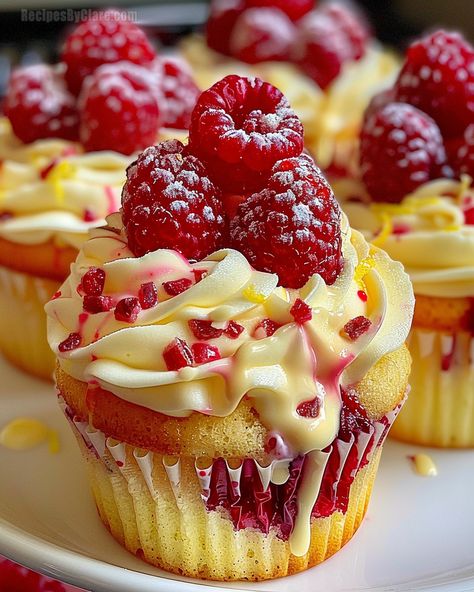 Raspberry Lemon Heaven Cupcakes Recipe - Zesty & Sweet - Recipes By Clare Lemon Heaven, Recipes Muffins, Fluffy Cupcakes, Cupcakes Filled, Raspberry Recipes, Fresh Raspberries, Why Don't We, Refreshing Desserts, Cupcakes Recipe