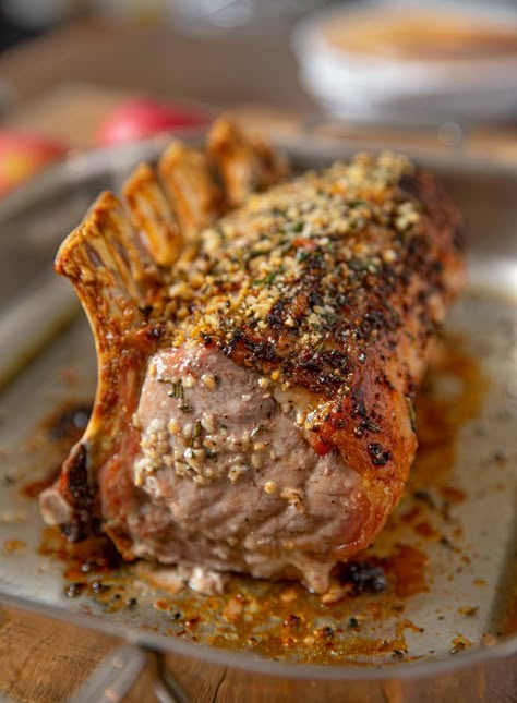 Roasted Garlic Herb Rack of Pork Crown Pork Roast, Loin Roast Recipes, Pork Rib Roast, Pork Loin Ribs, Crown Roast, Rack Of Pork, Herb Rack, Pork Loin Roast Recipes, Rib Roast Recipe