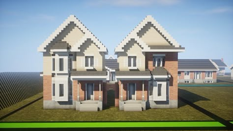 Double house Double House Minecraft, Minecraft Duplex House, Minecraft Double House, Minecraft Suburban House, Minecraft Modern City, Modern Minecraft Houses, Double House, Minecraft Mansion, Minecraft Houses Blueprints