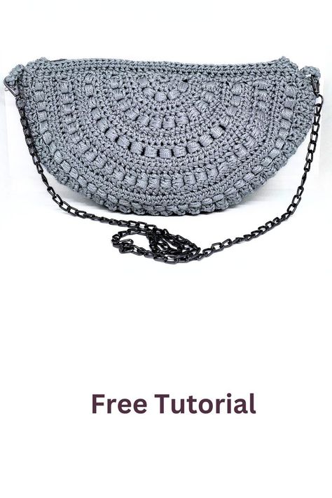 grey crochet bag Half Circle Crochet, Crochet Half Circle, Crochet Bag Tutorial, Circle Crochet, Knitting Bag Pattern, Crochet Bag Tutorials, Circle Bag, Crochet Circles, Bag Tutorial