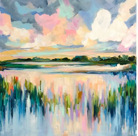 Keep It Teal is a fun pastel marsh landscape. It features shades of pinks, blues, teal and greens with gold accents along the horizon line.  Each print is printed on canvas giclee and is hand embellished with gold foil. They look just like the original pieces! These are made to order so please allow up to two weeks turnaround time. I have four sizes available: 8x8, 12x12 and 20x20, 24x24. Please message me for custom print sizes.  Frame not included; canvas is not stretched. Marsh Art, Marsh Landscape, Colorful Coastal, Acrylic Landscape, Abstract Flower Art, Watercolor Paintings Easy, Landscape Art Painting, Magic Hour, Painting Workshop