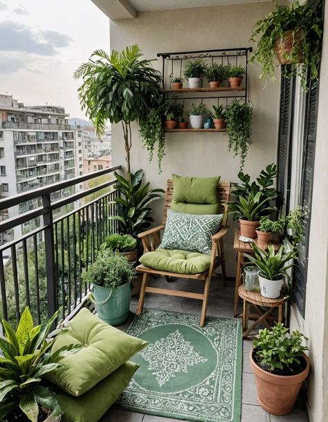 Balcony Decoration With Plants, Patio Ideas Townhouse, Balcon Mic, Small House Blueprints, Balkon Decor, Small Balcony Garden, Terrace Garden Design, Balkon Design, Small Balcony Design