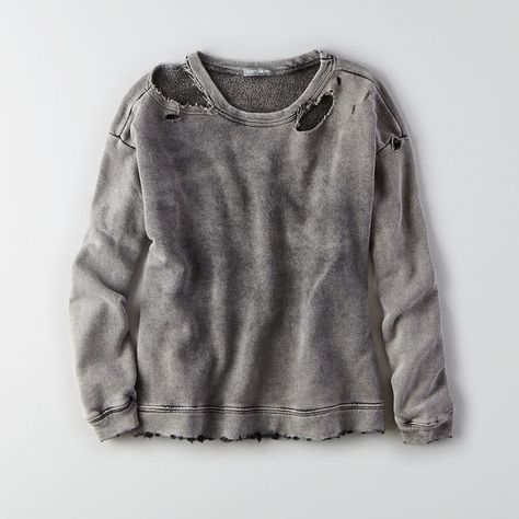 AEO Don't Ask Why Distressed Sweatshirt ($45) ❤ liked on Polyvore featuring tops, hoodies, sweatshirts and black Distressed Clothes, Twd Oc, Ripped Sweatshirt, Distressed Outfit, Ripped Top, Ripped Sweater, Estilo Dark, Cutout Neckline, Distressed Sweatshirt