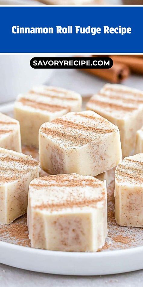 Bring warmth and cheer to your holiday gatherings with our Cinnamon Roll Fudge Recipe! This delectable treat transforms classic cinnamon rolls into a creamy fudge that melts in your mouth. Perfect for Christmas Desserts, it’s a festive delight that will leave your guests asking for seconds and thirds! Cinnamon Fudge Recipe, Creamy Fudge, Savory Recipe, Marshmallow Cream, Fudge Recipe, Dessert Easy, Favorite Dessert, Fudge Recipes, Cinnamon Sugar