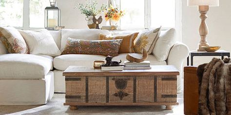 New Looks to Love Relaxed Rustic | Pottery Barn Wood Lift Top Coffee Table, Coffee Table Pottery Barn, Coffee Table Trunk, Girls Dorm Room, Reclaimed Wood Coffee Table, Lift Top Coffee Table, Diy Simple, Design Light, Coffee Table Square