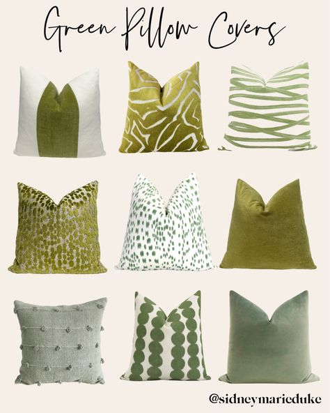 Green Couch Pillows, Hot Pink Throw Pillows, Cushions Ideas, Green Sofa Living Room, Throw Pillow Combinations, Green Living Room Decor, Interior Design Principles, Green Pillow Covers, Pillow Combos