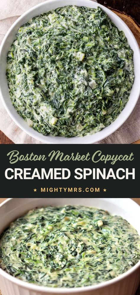 Creamed spinach was a favorite side dish of mine back when I worked at Boston Market. Now I make it homemade. Perfect holiday side dish! I love creamed spinach because it is so easy to make and is a great side dish instead of green bean casserole for holiday get-togethers which, for us, typically happens for birthdays and other holidays like Thanksgiving, Christmas or Easter. Boston Market Creamed Spinach, Creamed Spinach Casserole, Spinach Side Dish, Creamed Spinach Recipe, Boston Market, Spinach Casserole, Holiday Side Dish, Holiday Side, Holiday Side Dishes