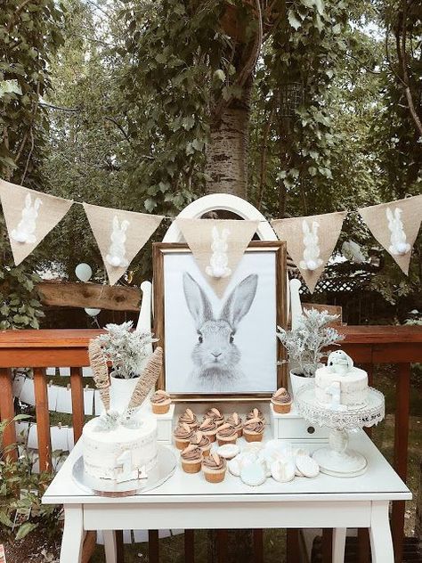 // p a r t y + d e c o r Some Bunny Is One Birthday, Bunny Birthday Theme, His Laugh, Some Bunny Is One, Easter Baby Shower, Bunny Birthday Party, Peter Rabbit Birthday, 1st Birthday Party For Girls, Bunny Baby Shower