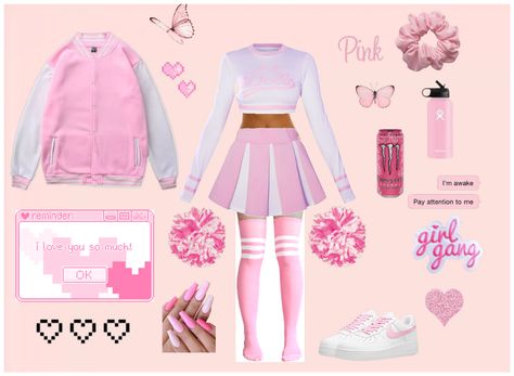 Pink cheerleader uniform Outfit | ShopLook Kawaii Cheerleader Outfit, Cheerleading Outfits Pink, Pink Uniform Aesthetic, Pink Uniform Outfit, Cheerleader Outfit Ideas, Cheerleader Aesthetic Outfit, Pink Cheer Uniforms, Pink Cheerleader Aesthetic, Pink Cheerleader Outfit