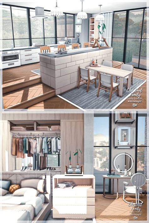 Sims 4 Family House, Sims 4 Loft, Sims 4 Modern House, Sims 4 Houses Layout, Sims 4 House, The Sims 4 Lots, Sims 4 Kitchen, Muebles Sims 4 Cc, Sims 4 Bedroom