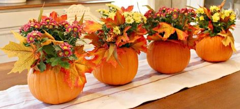 5 minute pumpkin centerpieces, crafts, halloween decorations, seasonal holiday decor Wedding Table Centerpieces Diy, Fall Pumpkin Centerpieces, Fall Centerpieces, Table Centerpieces Diy, Fall Mums, Fall Table Centerpieces, Centerpieces Diy, Thanksgiving Decorations Diy, Succulent Centerpieces