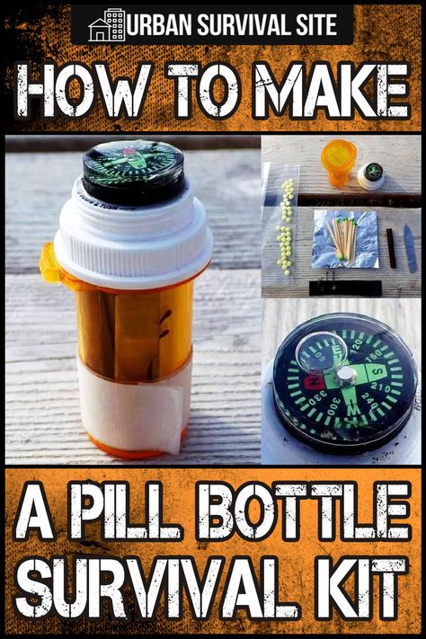 A pill bottle survival kit is highly portable and so easy to carry, there’s little excuse for not taking it with you. Pill Bottle First Aid Kit, Survivor Kit, Pill Bottle Crafts, Survival Prepping Diy, Medicine Kit, Shtf Preparedness, Emergency Prepardness, Pill Bottle, Emergency Survival Kit