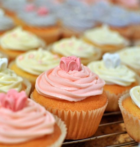 Baking wedding cupcakes by the 100 Bulk Cupcake Recipe, Making A Wedding Cake, Moist Cupcake Recipes, 100 Cupcakes, Picnic Fruit, Valentine Cupcakes, How To Make Wedding Cake, Rose Cupcake, Vintage Cupcake