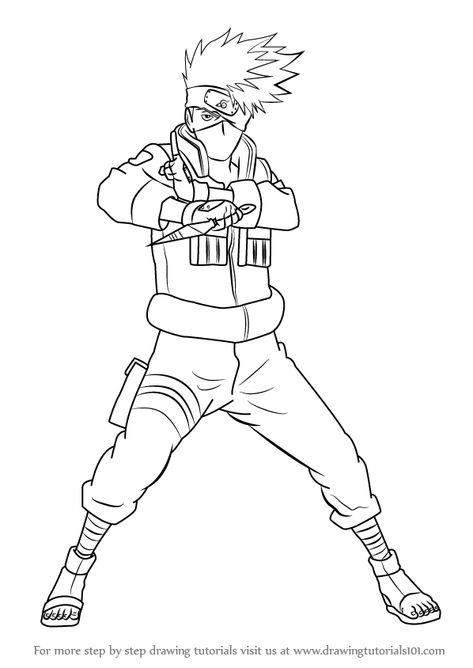 Learn How to Draw Kakashi Hatake from Naruto (Naruto) Step by Step : Drawing Tutorials Draw Kakashi, Kakashi Drawing, Naruto Drawings Easy, Naruto Jiraiya, Naruto Sketch Drawing, Naruto Sketch, Naruto Drawings, Pokemon Coloring, Easy Drawings Sketches