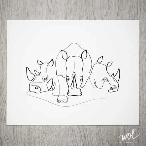 The Last Three This hand-signed, limited edition print depicts the last three northern white rhinos in one continuous line: Sudan, Najin, and Fatu. Sudan was the last male northern white rhino in the world. He passed away on March 19, 2018 in Ol Pejeta Conservancy under the watch of his beloved Rhino Tattoo, Rhino Art, Animal Line Drawings, Boxer Dogs Art, White Rhino, Personalized Art Print, Black And White Art Drawing, Rhinos, Mom Art