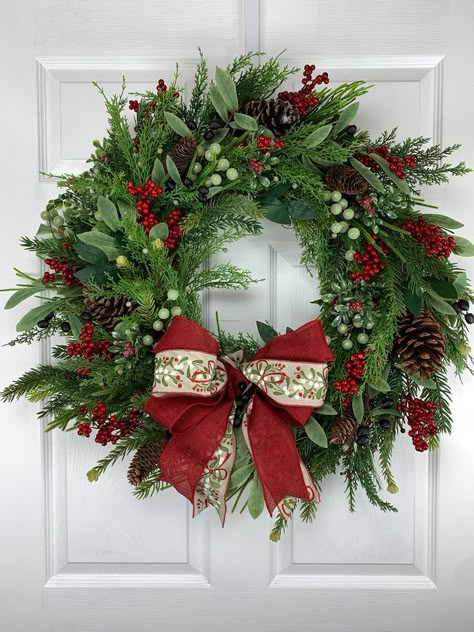 Homemade Christmas Wreaths, Christmas Greens, Front Door Christmas, Christmas Wreath For Front Door, Porch Wreath, Christmas Wreaths Diy Easy, Olive Branches, Deco Wreaths, Christmas Front Doors