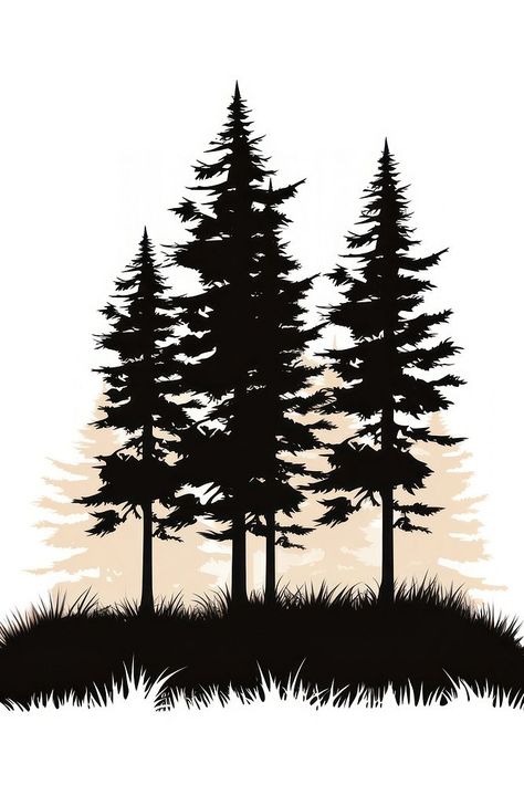 A forest tree silhouette plant pine. | free image by rawpixel.com Silhouette Of Trees, Tree Silloutes Simple, Tree Drawing Silhouette, Tree Silhouette Drawing, Tree Silhouette Printable, Pine Trees Silhouette, Fence Murals, Animal Stencil Art, Pine Tree Drawing