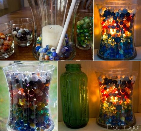 What To Do With Old Glass Marbles 10 Marble Fence, Dandelion Paperweight, Make Your Own Candles, Marbles Crafts, Garden Spheres, Garden Globes, Glass Floats, Marble Candle, Fence Decor