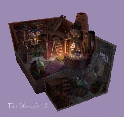 The Alchemist's Lab on Behance Minecraft Alchemy Room, Witch Cabin, Fantasy Rooms, Landscape Concept, Wireframe, Visual Development, Environment Concept Art, Environmental Art, Design Reference