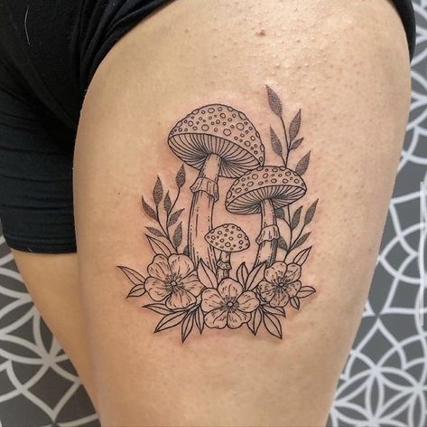 Flowers And Mushrooms Tattoo, Sci Fi Tattoos, Mushroom With Flowers, Mushrooms Tattoo, Cottagecore Tattoo, Botanical Tattoo Design, Flowers And Mushrooms, Mushroom Tattoo, Mushroom Tattoos