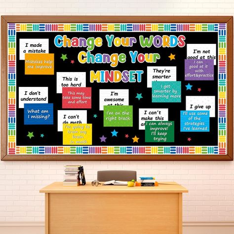 PRICES MAY VARY. Package contents: There are 69pcs growth mindset cutouts including 6pcs "Change Your WORDS" and "Change Your MINDSET" cutouts, 17pcs stars cutouts, 18pcs inspirational quotes bulletin boards, 12pcs colorful cutouts and 16pcs colorful bulletin board borders in these growth mindset classroom decorations. Growth mindset design: With positive sayings and inspirational quotes, this back to school bulletin board set help children learn about the impact of positive and negative thought Mindset Bulletin Board, Growth Mindset Bulletin Board, Posters Classroom, Positive Sayings, Growth Mindset, Bulletin Board, Classroom Decorations, Design