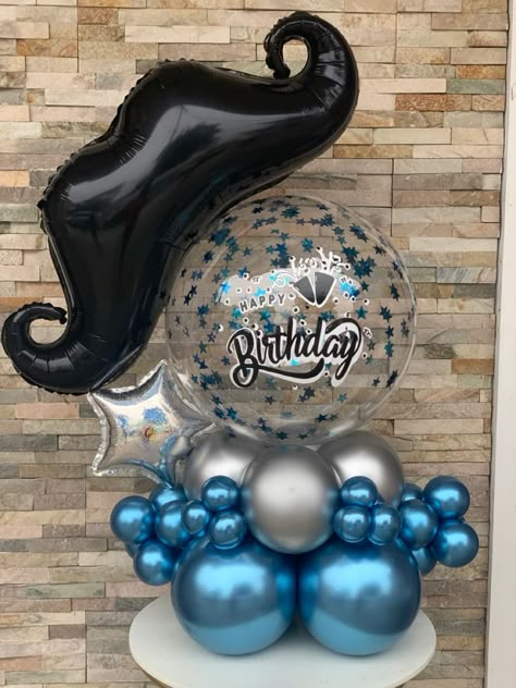 Mustache Birthday Party, Helium Balloons Birthday, Bobo Balloon, Party Balloons Diy, Man Bouquet, Balloon Bouquet Diy, Balloon Template, Happy Balloons