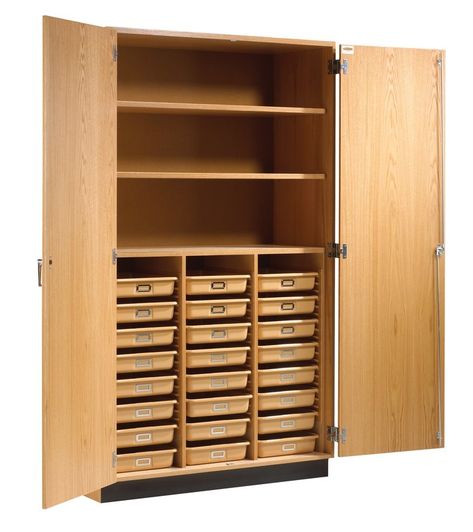 6 Compartment Classroom Cabinet with Bins Classroom Cabinets, Kitchen Storage Solutions Organizers, Kitchen Cabinets Storage Organizers, Cubby Bins, Solid Oak Doors, School Storage, Shelving Storage, Wooden Storage Cabinet, Classroom Storage