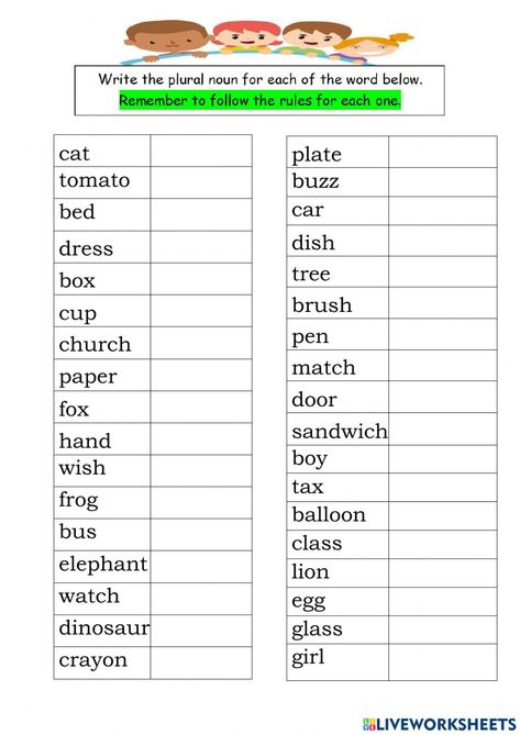 Singular - Plural Nouns interactive worksheet Singular And Plurals Worksheet, Plural Worksheet For Grade 1, Singular Nouns Worksheet, Singular To Plural Worksheet, Plural Singular Worksheet, Singular And Plural Worksheet, Singular Plural Worksheets, Singular And Plural Nouns Worksheet, Making Words Plural