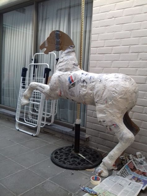 Carousel horse in progress | Ultimate Paper Mache Paper Horse, Metal Horse Sculptures, Paper Mache Head, Cardboard Animals, Beautiful Sculptures, Paper Mache Projects, Making Paper Mache, Paper Mache Animals, Diy Props