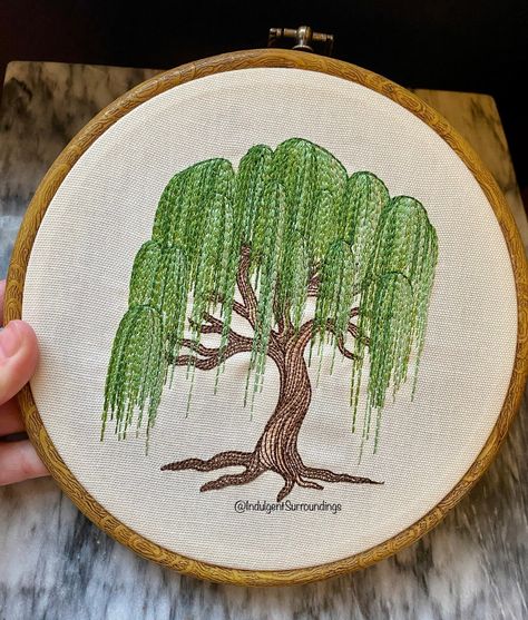 Weeping Willow Tree Embroidery, Willow Tree Embroidery Pattern, Embroidered Trees Embroidery, Embroidery Willow Tree, Embroidered Willow Tree, Embroidery Tree Of Life, Bonsai Embroidery, Willow Tree Embroidery, Machine Embroidery Tree