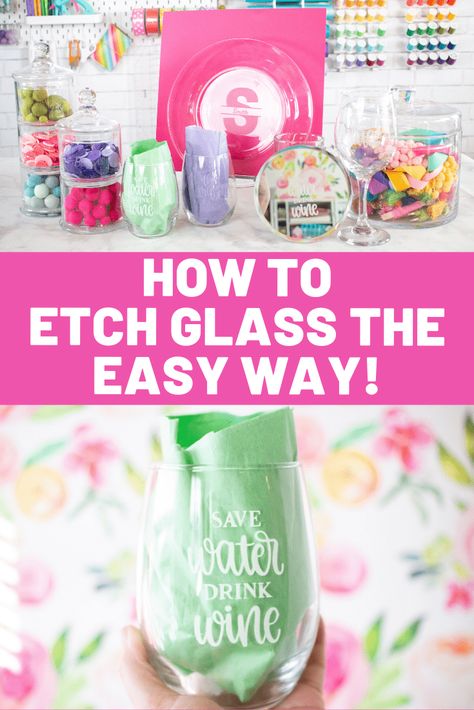 Glass Etching Tutorial, Stencil Cricut, Glass Etching Diy, Glass Etching Cream, Etching Diy, Glass Etching Projects, Glass Etching Stencils, Glass Etching Designs, Etching Cream