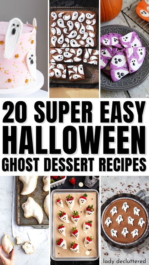 20 Super Easy Halloween Ghost Dessert Recipes Halloween Party Dessert Ideas Easy, Halloween Desserts Ghost, Halloween Ghost Fruit Kabobs, Easy Spooky Treats For Halloween, Casper Themed Snacks, Halloween Ghost Snacks, Ghost Recipes Halloween Treats, Spooky Marshmallow Treats, Halloween Ghost Food Ideas