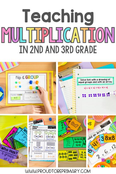 Unlock the magic of multiplication in 2nd grade and 3rd grade classrooms with interactive lessons, creative math strategies, and hands-on math and multiplication activities! Students can learn about equal groups, arrays, repeated addition, properties of multiplication, and more. Plus there are plenty of tips and tricks to help kids remember multiplication facts from 0 to 9. Grab the FREE printable set of 20 multiplication vocabulary cards for your math vocabulary wall! Multiplication Lessons 3rd Grade, Multiplication Properties 3rd Grade, Multiplication Strategies 3rd, Multiplication For 3rd Grade, Teaching Multiplication 3rd Grade, Multiplication Intervention, Multiplication Activities 3rd Grade, Multiplication Vocabulary, Multiplication Equal Groups