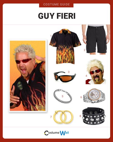 Guy Fury Halloween Costume, Guy Fieri Outfit, Guy Fiery Costumes, Funny Costume For Men, Guy Fieri Costume Girl, Guy Fieri Halloween Costume, Guy Ferrari Costume, Guy Fieri Costume, Guy Ferrari