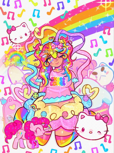 Kawaii Rainbow Aesthetic, Decora Style Art, Decora Kei Art, Cutecore Art Style, Decora Art, Music To My Ears, Kidcore Art, Pretty Drawings, Wow Art