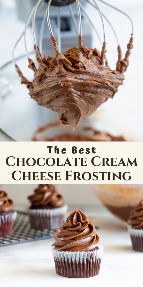 Chocolate Cream Frosting, Frost Cupcakes, Frosting Buttercream, Icing Buttercream, Vanilla Cream Cheese Frosting, Chocolate Cream Cheese Frosting, Chocolate Frosting Recipes, Cream Cheese Frosting Recipe, Chocolate Cream Cheese