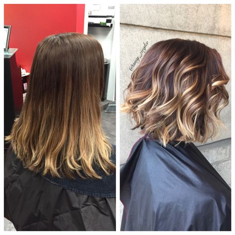 Before and after texturized bob and brunette balayage by @amy_ziegler… Texturized Bob, Blonde To Brown, Brunette Balayage, Balayage Brunette, Haircut And Color, Short Hair Cuts For Women, Short Haircuts, Hair Today, Great Hair