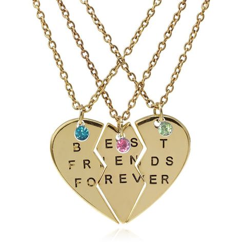 Necklaces For Three Best Friends, Birthstone Crystals, Trio Necklace, Forever Necklace, Three Necklaces, Sideways Initial Necklace, Pendants Gold, Diamond Bar Necklace, Bff Necklaces