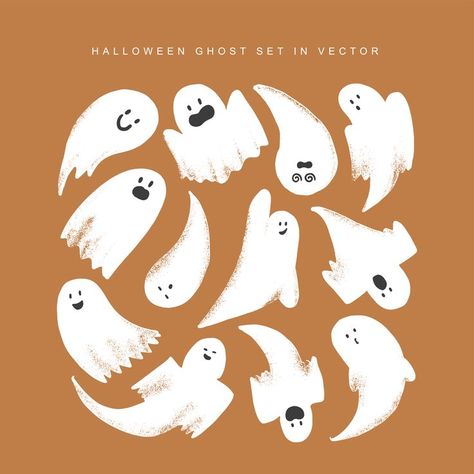 Ghosts Cute, Halloween Logo, Ghost Drawing, About Halloween, Halloween Blanket, Halloween Vector, Picture Books Illustration, Hand Drawn Vector Illustrations, Ghost Design