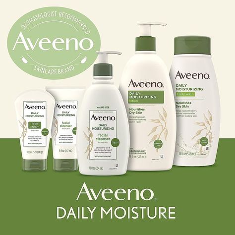 2-pack skincare set with one 5-ounce tube of Aveeno Daily Moisturizing Fragrance-Free Face Cream and one 2.5-ounce tube of Aveeno Daily Moisturizing Body Lotion with Soothing Oat, to nourish your skin from head to toe An award-winning lotion, Aveeno Daily Body Lotion moisturizes dry skin for a full 24 hours, leaving it feeling soft, beautiful and healthy-looking. The oat formula is fragrance-free, non-comedogenic and gentle Facial Moisturizer For Dry Skin, Aveeno Daily Moisturizing Lotion, Dermatologist Recommended Skincare, Lotion For Dry Skin, Natural Organic Skincare, Moisturizing Body Lotion, Moisturizing Face Cream, Cream For Dry Skin, Neck Cream