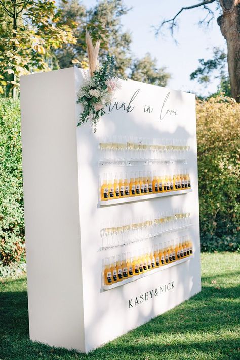 Champagne And Beer Wall, Beer Seating Chart Wedding, Champagne And Beer Wall Wedding, Bubbles And Buds Wall Wedding, Wedding Bar Set Up Ideas, Wedding Beer Wall, Beer Wall Wedding, Wedding Drink Wall, Shot Wall Wedding