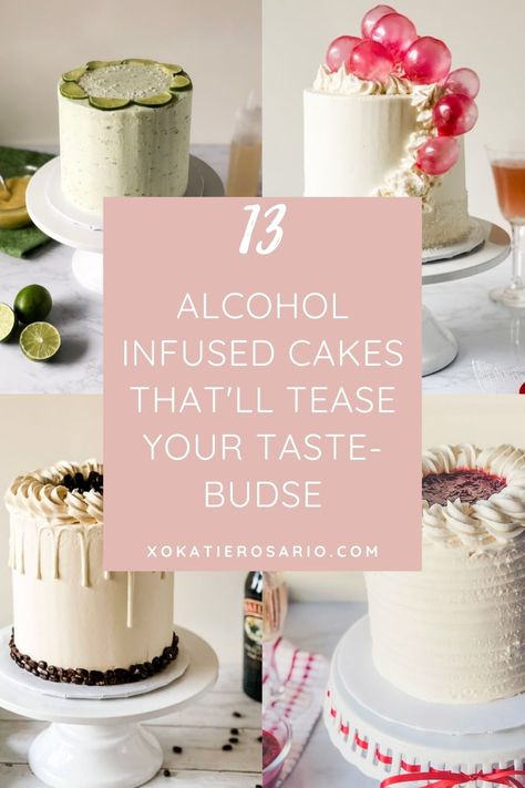 This post will show you how to take a well-known cocktail or liqueur and transform it into a delicious cake. These boozy cakes are drool-worthy and perfect for any celebration! You can choose from cakes like Tequila Lime Margarita Cake, Raspberry Champagne Cake, Irish Cream Cake, or Red Wine Sangria Cake. The Best Ever Boozy Cakes that Are Drool-Worthy with XOKatieRosario.com
#xokatierosario #katierosariocakes #cocktailcakes #boozycakes #cakedecoratingtips Alcohol Cake Flavors, Boozy Cake Flavors, Alcohol Inspired Cakes, Booze Cake Recipes, Boozy Birthday Cake, Cakes With Liquor, Boozy Cake Recipes, Liquor Cake Ideas, Cakes With Alcohol